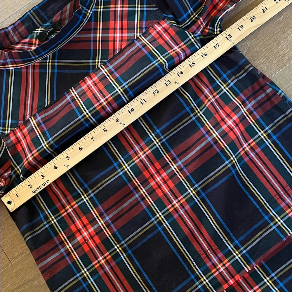 J. Crew Funnelneck shirt in Stewart tartan with jeweled buttons size 4
